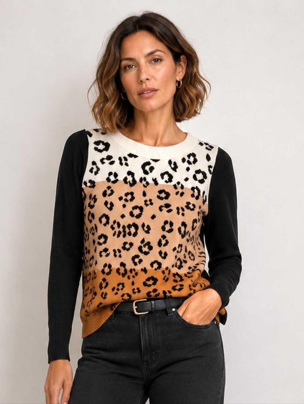 Juicy Couture Leopard Wool Silk Blend Knit Sweater
